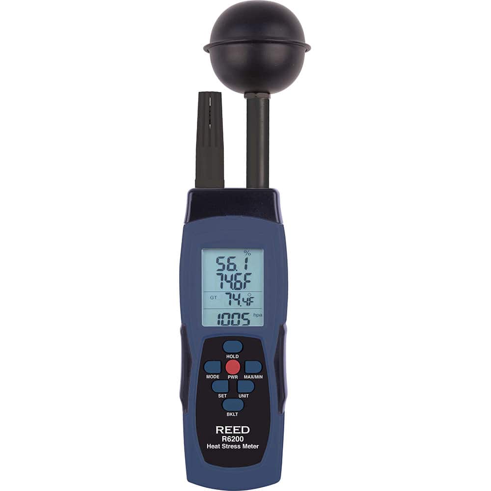 REED Instruments - Thermometer/Hygrometers & Barometers; Type: Heat Stress WBGT Meter ; Minimum Relative Humidity (%): 5 ; Maximum Relative Humidity (%): 95.00 ; Minimum Temperature (C): 0.00 ; Minimum Temperature (F): 32.000 ; Maximum Temperature (C): 5 - Exact Industrial Supply