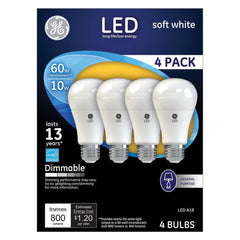 General Electric - Lamps & Light Bulbs; Lamp Technology: LED ; Lamps Style: Residential/Office ; Lamp Type: A19 ; Wattage Equivalent Range: 60-74 ; Actual Wattage: 10.00 ; Base Style: Medium Screw - Exact Industrial Supply