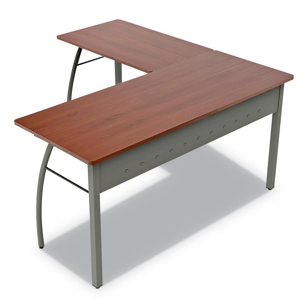 Linea Italia - Office Desks; Type: L-Shaped ; Center Draw: No ; Color: Cherry ; Material: Steel Base, Woodgrain Laminate Worksurface ; Width (Inch): 59-1/8 ; Depth (Inch): 59-1/8 - Exact Industrial Supply