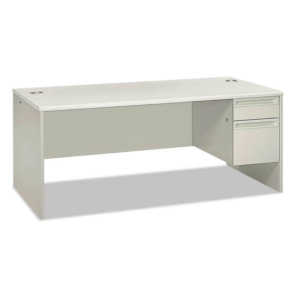 Hon - Office Desks; Type: Single Pedestal w/Right Hand Return ; Center Draw: No ; Color: Silver Mesh; Light Gray ; Material: Steel Base; Laminate Worksurface ; Width (Inch): 72 ; Depth (Inch): 36 - Exact Industrial Supply