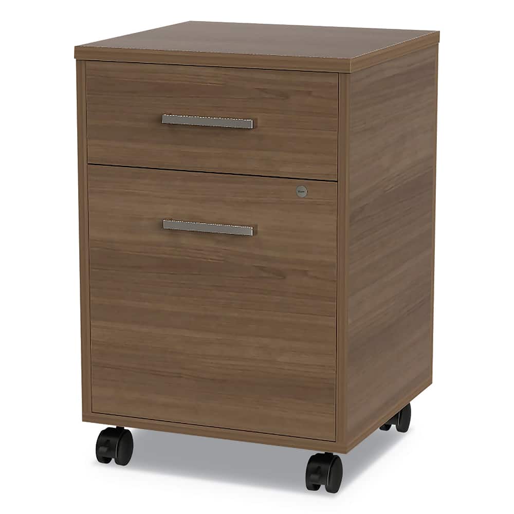 Linea Italia - 2 Drawer Natural Walnut Laminate & Steel Mobile Pedestal File Cabinet - Exact Industrial Supply