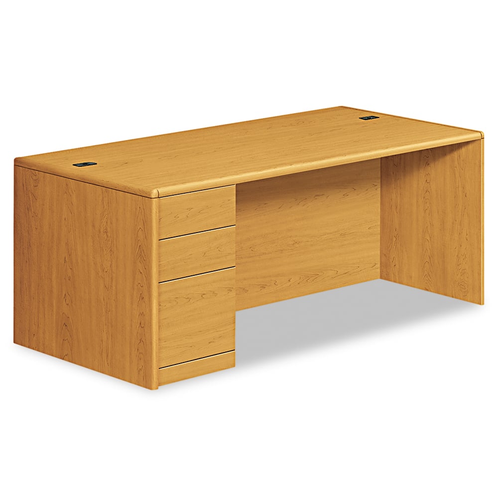 Hon - Office Desks; Type: Single Pedestal w/Left Hand Return ; Center Draw: No ; Color: Harvest ; Material: Woodgrain Laminate Base; High-Pressure Laminate Worksurface ; Width (Inch): 72 ; Depth (Inch): 36 - Exact Industrial Supply