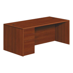 Hon - Office Desks; Type: Single Pedestal w/Left Hand Return ; Center Draw: No ; Color: Cognac ; Material: Woodgrain Laminate Base; High-Pressure Laminate Worksurface ; Width (Inch): 72 ; Depth (Inch): 36 - Exact Industrial Supply