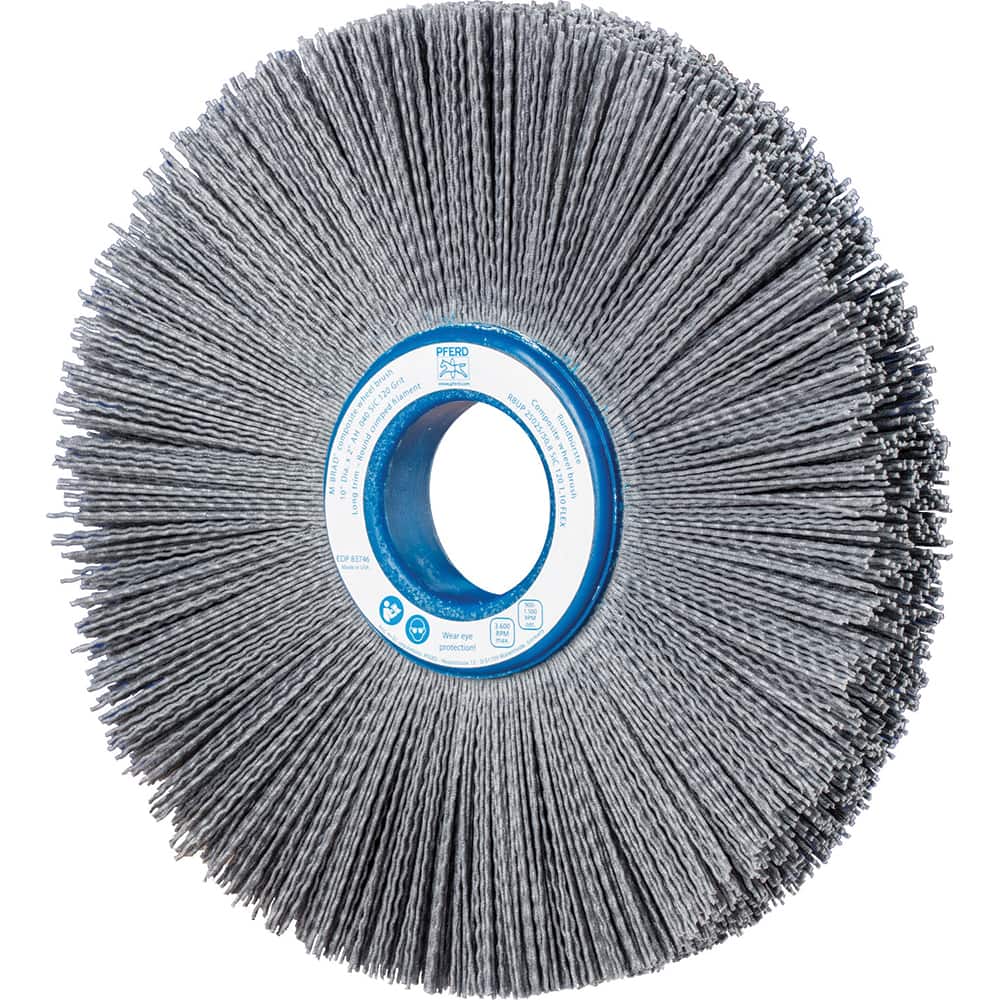 PFERD - Wheel Brushes; Outside Diameter (Inch): 10 ; Wire Type: Crimped; Round ; Fill Material: Nylon; Silicon Carbide ; Trim Length (Inch): 2-3/4 ; Filament Wire Diameter Range: 0.0300 & Above ; Maximum RPM: 3600.000 - Exact Industrial Supply