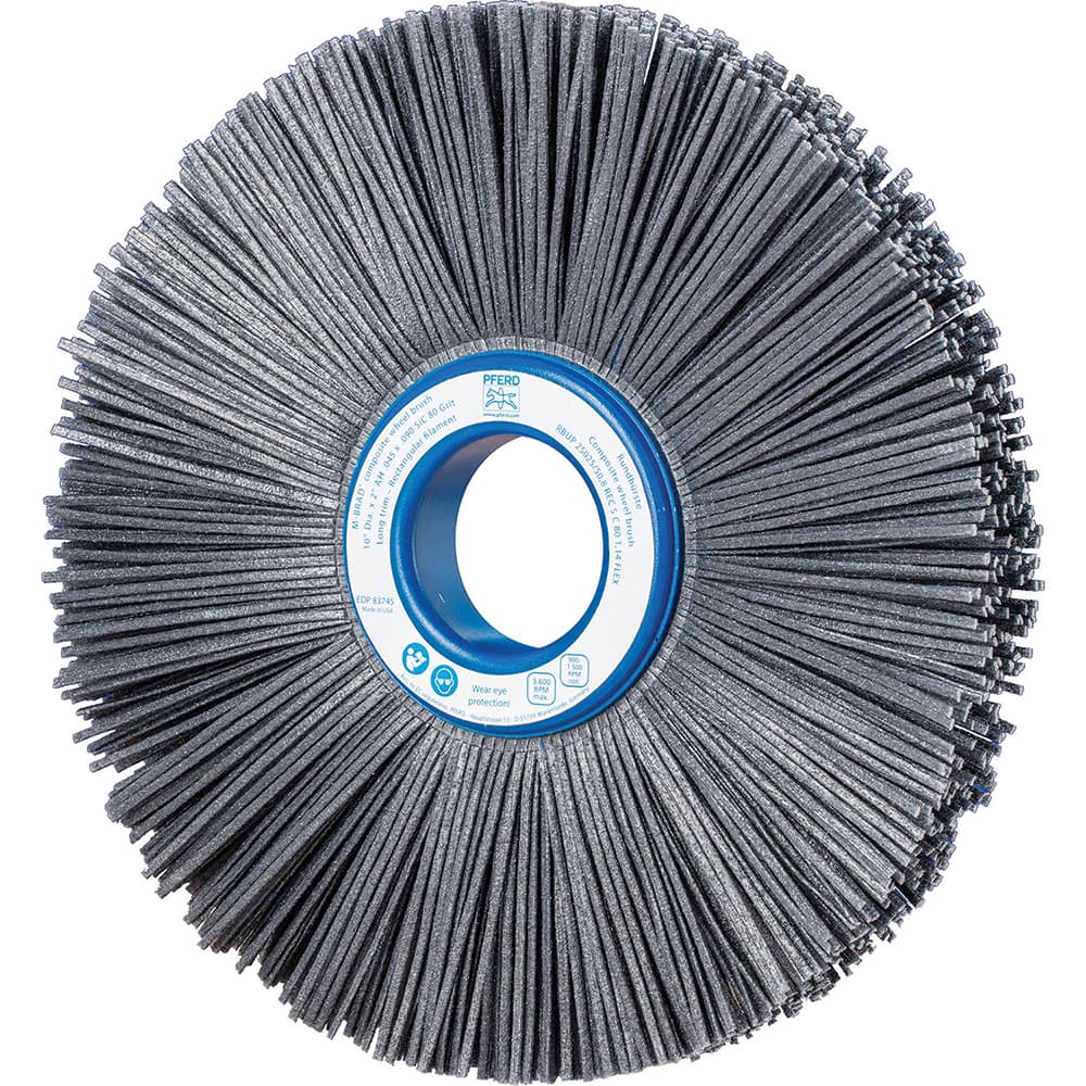 PFERD - Wheel Brushes; Outside Diameter (Inch): 10 ; Wire Type: Rectangular ; Fill Material: Nylon; Silicon Carbide ; Trim Length (Inch): 2-3/4 ; Filament Wire Diameter Range: 0.0300 & Above ; Maximum RPM: 3600.000 - Exact Industrial Supply