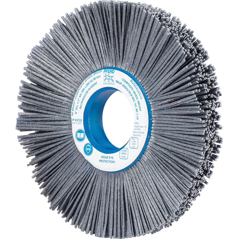 Wheel Brush: 8″ Wheel Dia, Crimped & Round Nylon & Silicon Carbide, 80 Grit, 3,600 RPM