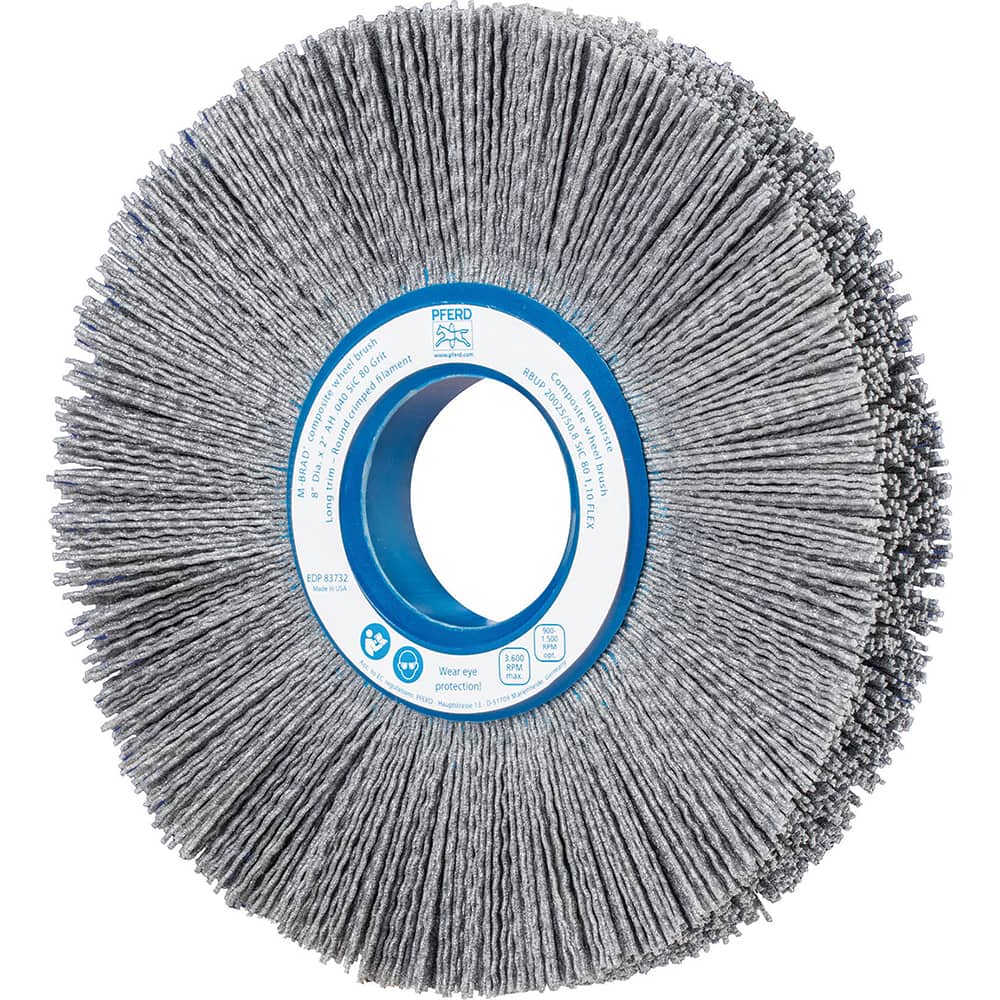 PFERD - Wheel Brushes; Outside Diameter (Inch): 8 ; Wire Type: Crimped; Round ; Fill Material: Nylon; Silicon Carbide ; Trim Length (Inch): 2-1/4 ; Filament Wire Diameter Range: 0.0300 & Above ; Maximum RPM: 3600.000 - Exact Industrial Supply