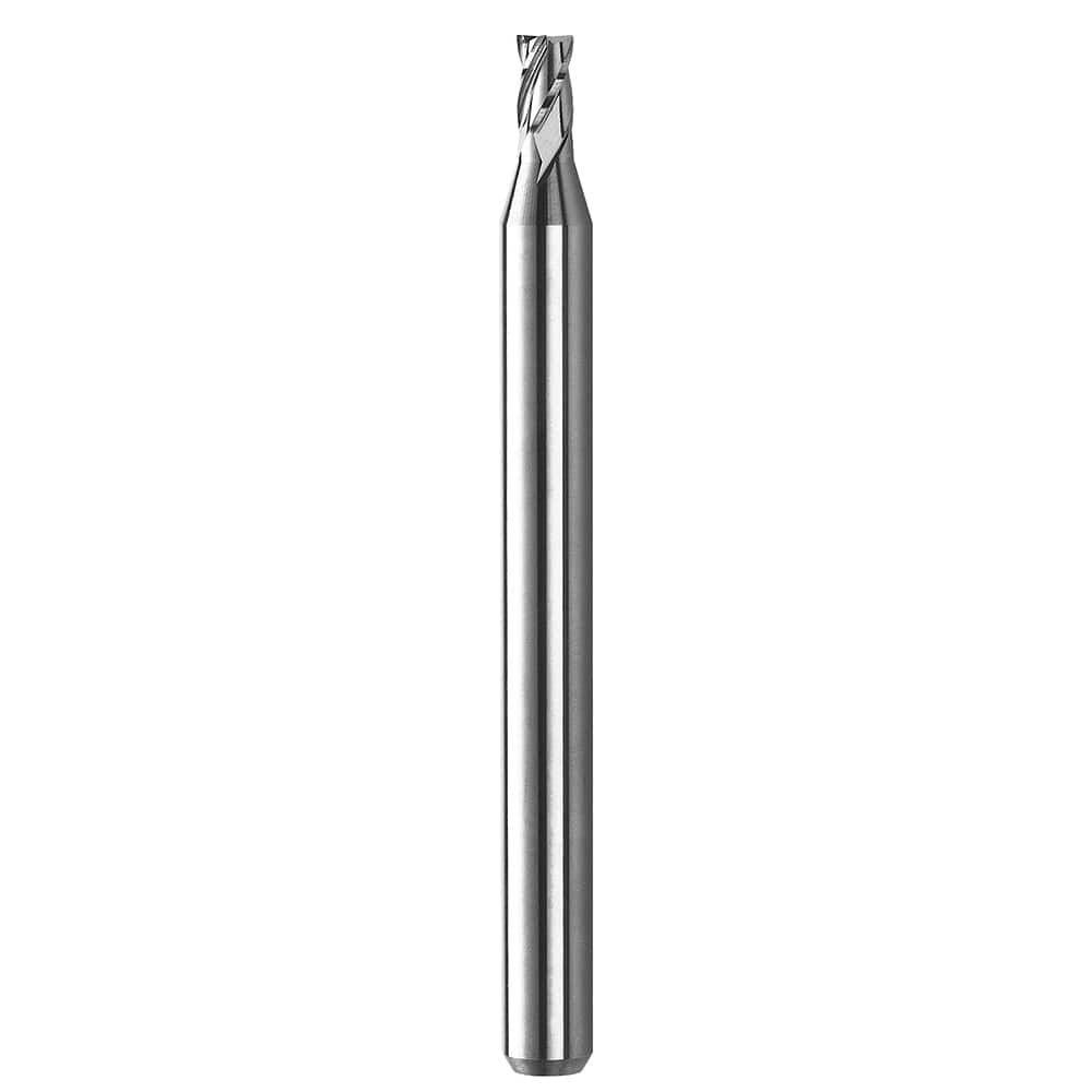 Square End Mill: 0.07'' Dia, 0.105'' LOC, 1/8'' Shank Dia, 1-1/2'' OAL, 4 Flutes, Solid Carbide Single End, Spiral Flute, Centercutting, RH Cut, RH Flute