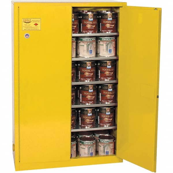 Eagle - Safety Cabinets Hazardous Chemical Type: Flammable and Combustible Liquids Color: Yellow - Exact Industrial Supply