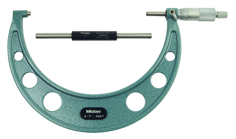 6 - 7'' Measuring Range - .0001 Graduation - Ratchet Thimble - Carbide Face - Outside Micrometer - Exact Industrial Supply