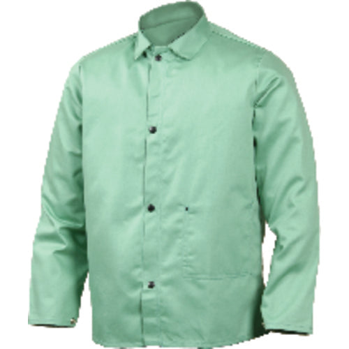 Medium - Green Flame Retardant 9 oz Cotton Jacket - Jackets are 30″ long - Exact Industrial Supply