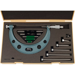 0-6″ Measuring Range-0.001″ Graduation - Ratchet Thimble - Carbide Face - Interchangeable Anvil Micrometer - Exact Industrial Supply