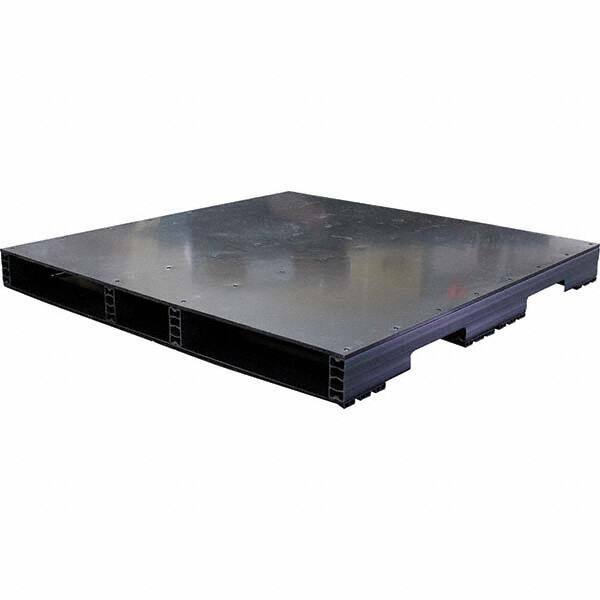 Custom Built Plastic Pallets - 48" Long x 48" & Wide x 4.4" High Plastic Pallet - 1,500 Lb Static Capacity, 500 Lb Dynamic Capacity, Black - Exact Industrial Supply