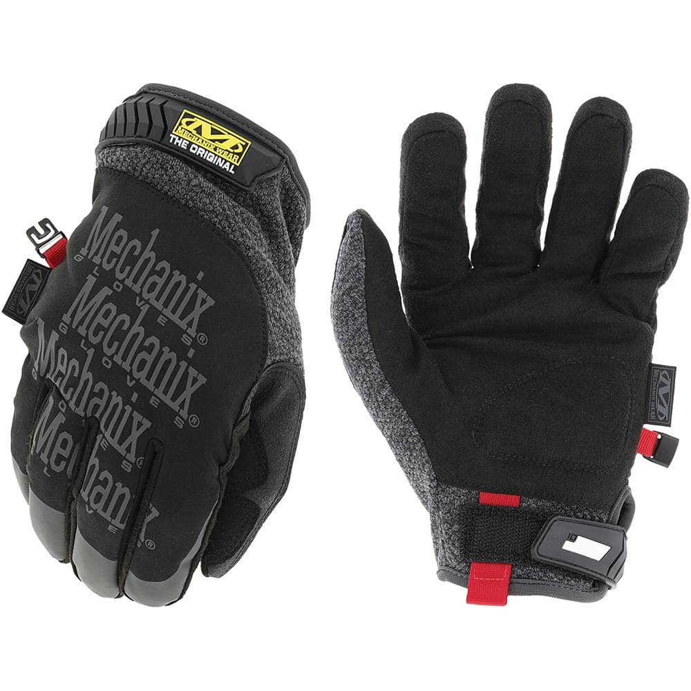 General Purpose Work Gloves: Large, Fleece, Nylon, Leather, Thinsulate & Thermoplastic Elastomer Black & Gray