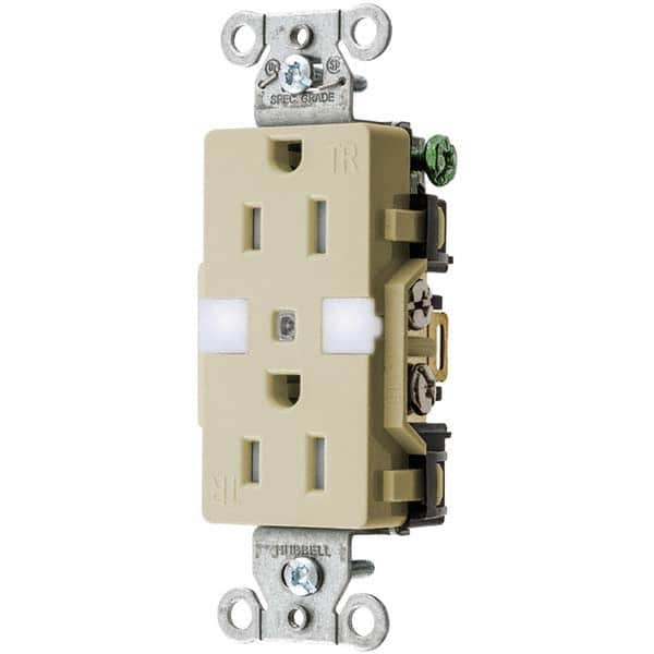 Hubbell Wiring Device-Kellems - 125V 15A NEMA 5-15R Commercial Grade Ivory Straight Blade Duplex Receptacle - Exact Industrial Supply