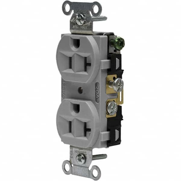 Hubbell Wiring Device-Kellems - 125V 20A NEMA 5-20R Commercial Grade Gray Straight Blade Duplex Receptacle - Exact Industrial Supply