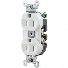 Hubbell Wiring Device-Kellems - 125V 15A NEMA 5-15R Industrial Grade White Straight Blade Duplex Receptacle - Exact Industrial Supply