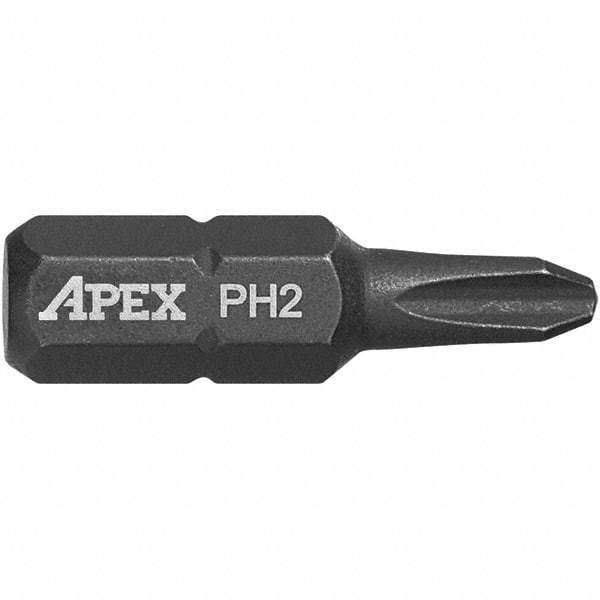 Apex - #2, Phillips Screwdriver Bit - 1/4" Drive, 1" OAL - Exact Industrial Supply