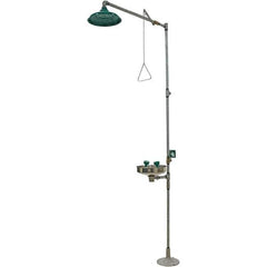 Haws - 25 GPM shower Flow, Drench shower & Eyewash Station - Bowl, Push Flag Activated, Galvanized Steel Pipe, Plastic Shower Head, Corrosion Resistant - Exact Industrial Supply