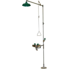 Haws - 25 GPM shower Flow, Drench shower, Eye & Face Wash Station - Bowl, Push Flag Activated, Galvanized Steel Pipe, Plastic Shower Head, Wheelchair Accessible - Exact Industrial Supply