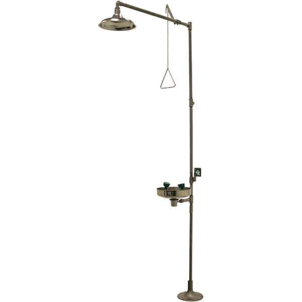 Haws - 25 GPM shower Flow, Drench shower & Eyewash Station - Bowl, Push Flag Activated, Stainless Steel Pipe, Stainless Steel Shower Head, Corrosion Resistant - Exact Industrial Supply