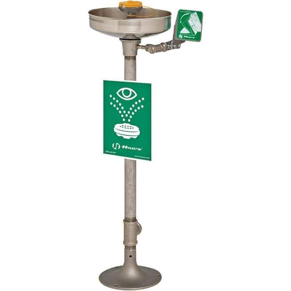 Haws - 15" Wide x 40" High, Pedestal Mount, Stainless Steel Bowl, Eye & Face Wash Station - 11" Inlet, 3.7 GPM Flow Rate - Exact Industrial Supply