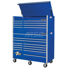 Tool Storage Combos & Systems; Type: Roller Cabinet with Hutch Combo; Drawers Range: 16 Drawers or More; Number of Pieces: 2.000; Width Range: 48″ - 71.9″; Depth Range: 24″ - 29.9″; Height Range: 60″ and Higher; Color: Combo Blue with Chrome Trim; Type: R