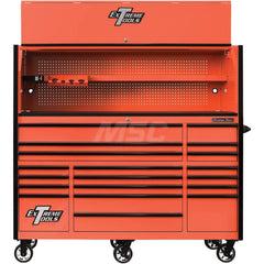 Tool Storage Combos & Systems; Type: Roller Cabinet with Hutch Combo; Drawers Range: 16 Drawers or More; Number of Pieces: 2.000; Width Range: 72″ and Wider; Depth Range: 30″ and Deeper; Height Range: 60″ and Higher; Color: Combo Orange with Black Trim; T