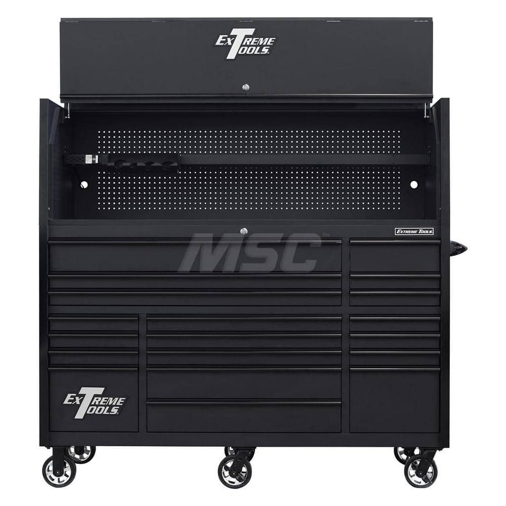 Tool Storage Combos & Systems; Type: Roller Cabinet with Hutch Combo; Drawers Range: 16 Drawers or More; Number of Pieces: 2.000; Width Range: 72″ and Wider; Depth Range: 30″ and Deeper; Height Range: 60″ and Higher; Color: Combo Matte Black with Black Tr