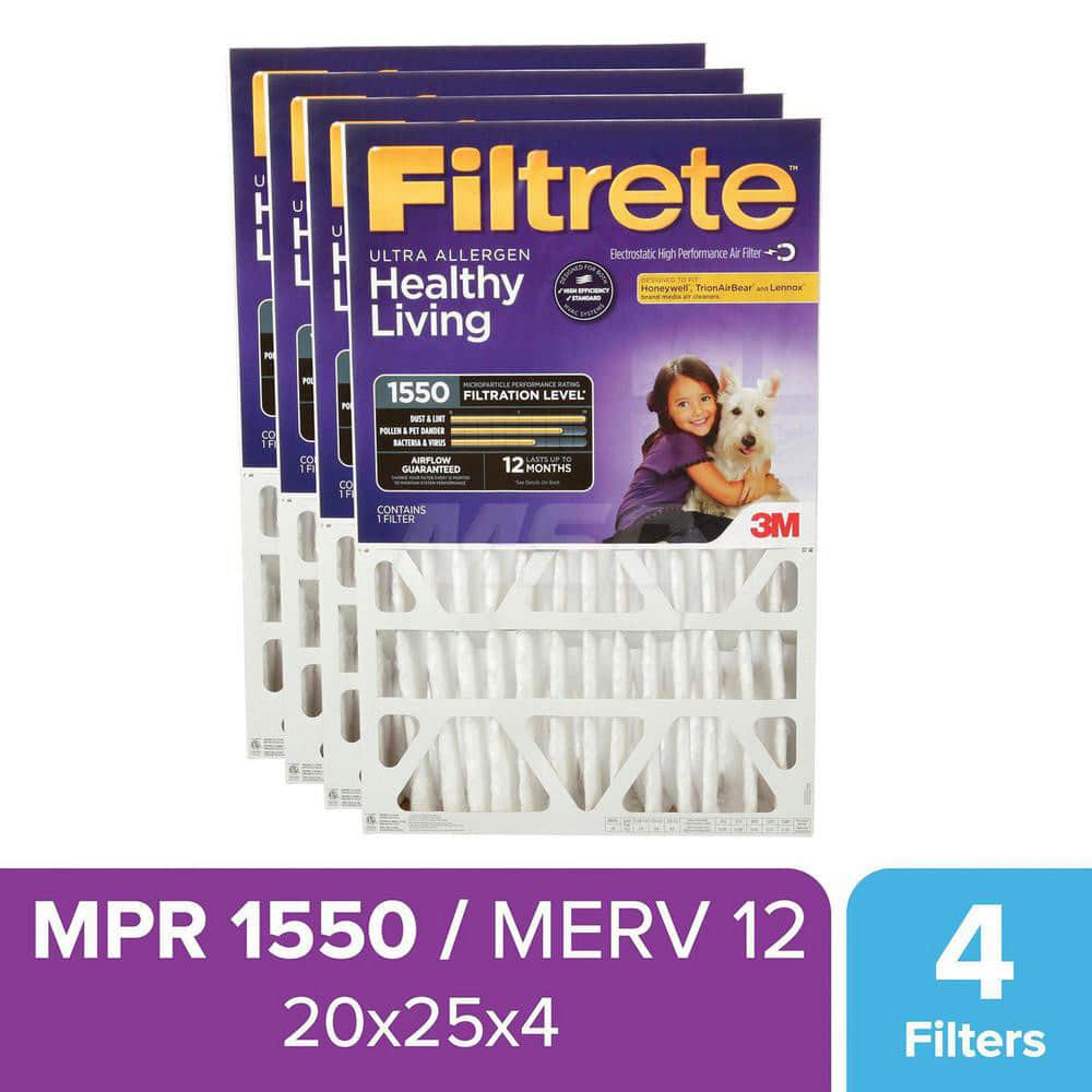 Pleated Air Filter: 20 x 25 x 4″, MERV 12, 55% Efficiency Polypropylene