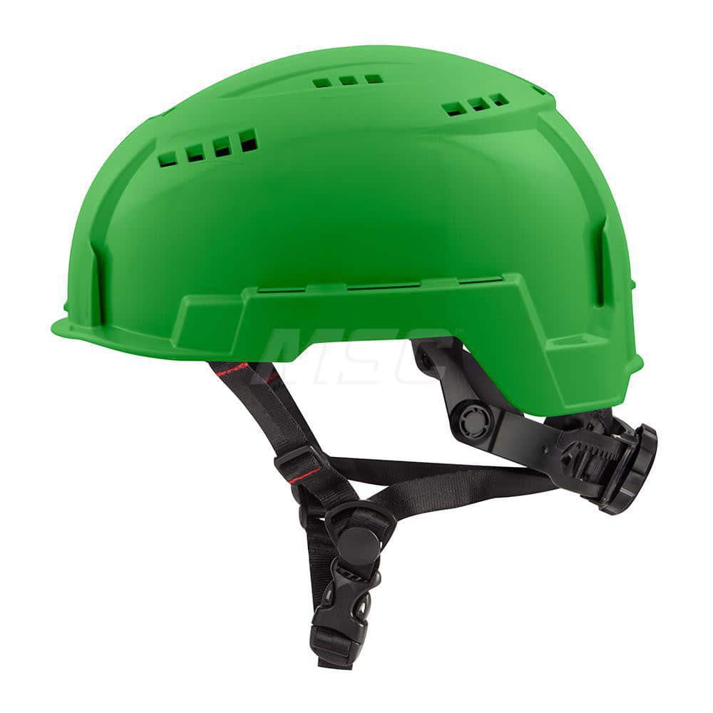 Hard Hat: Impact Resistant, Climbing, Class C, 2-Point Suspension Green, Polyethylene, Vented, Slotted