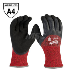 Cut, Puncture & Abrasive-Resistant Gloves: Size XL, ANSI Cut A4, ANSI Puncture 0, Latex, Nylon Red & Black, Palm & Fingers Coated, Acrylic, Terry & Thermal Lined, Nylon Back, Smooth Grip, ANSI Abrasion 0