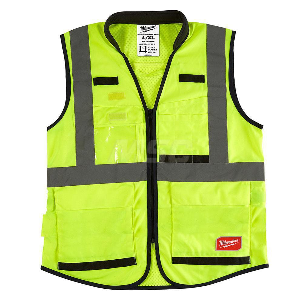 High Visibility Vest: 2X & 3X-Large Yellow, Zipper Closure