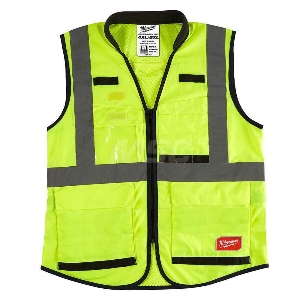 High Visibility Vest: 4X & 5X-Large Yellow, Zipper Closure