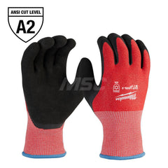 Cut, Puncture & Abrasive-Resistant Gloves: Size S, ANSI Cut A2, ANSI Puncture 0, Latex, Nylon Red & Black, Palm & Fingers Coated, Acrylic, Terry & Thermal Lined, Nylon Back, Smooth Grip, ANSI Abrasion 0