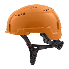 Hard Hat: Impact Resistant, Climbing, Class C, 2-Point Suspension Orange, High Density Polyethylene, Vented, Slotted