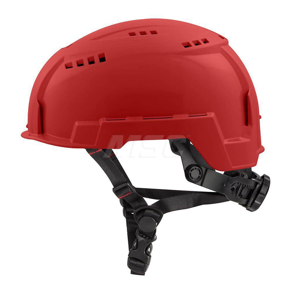 Hard Hat: Impact Resistant, Climbing, Class C, 2-Point Suspension Red, Plastic