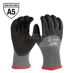 Cut, Puncture & Abrasive-Resistant Gloves: Size 2XL, ANSI Cut A5, ANSI Puncture 0, Latex, Nylon Red, Palm & Fingers Coated, Acrylic, Terry & Thermal Lined, Nylon Back, Smooth Grip, ANSI Abrasion 0