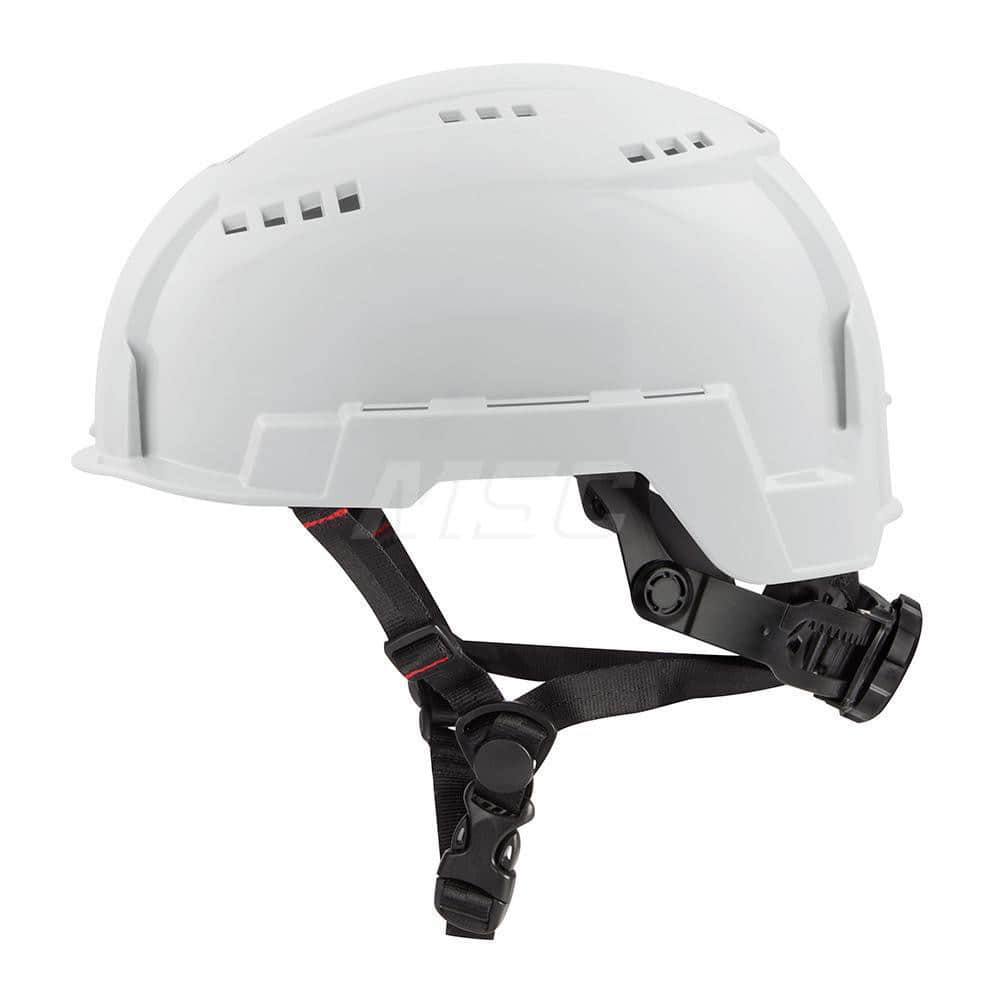 Hard Hat: Impact Resistant, Climbing, Class C, 2-Point Suspension White, Polyethylene, Vented, Slotted