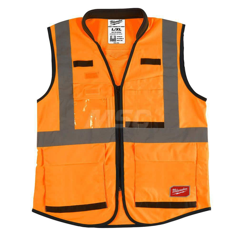 High Visibility Vest: Large & X-Large Orange, Zipper Closure