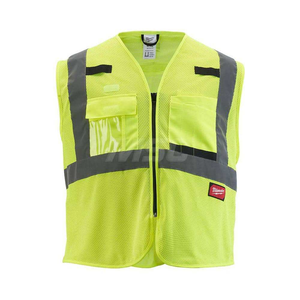 High Visibility Vest: 4X & 5X-Large Yellow, Zipper Closure