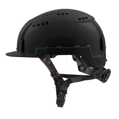 Hard Hat: Impact Resistant, Front Brim, Class C, 2-Point Suspension Black, High Density Polyethylene, Vented, Slotted