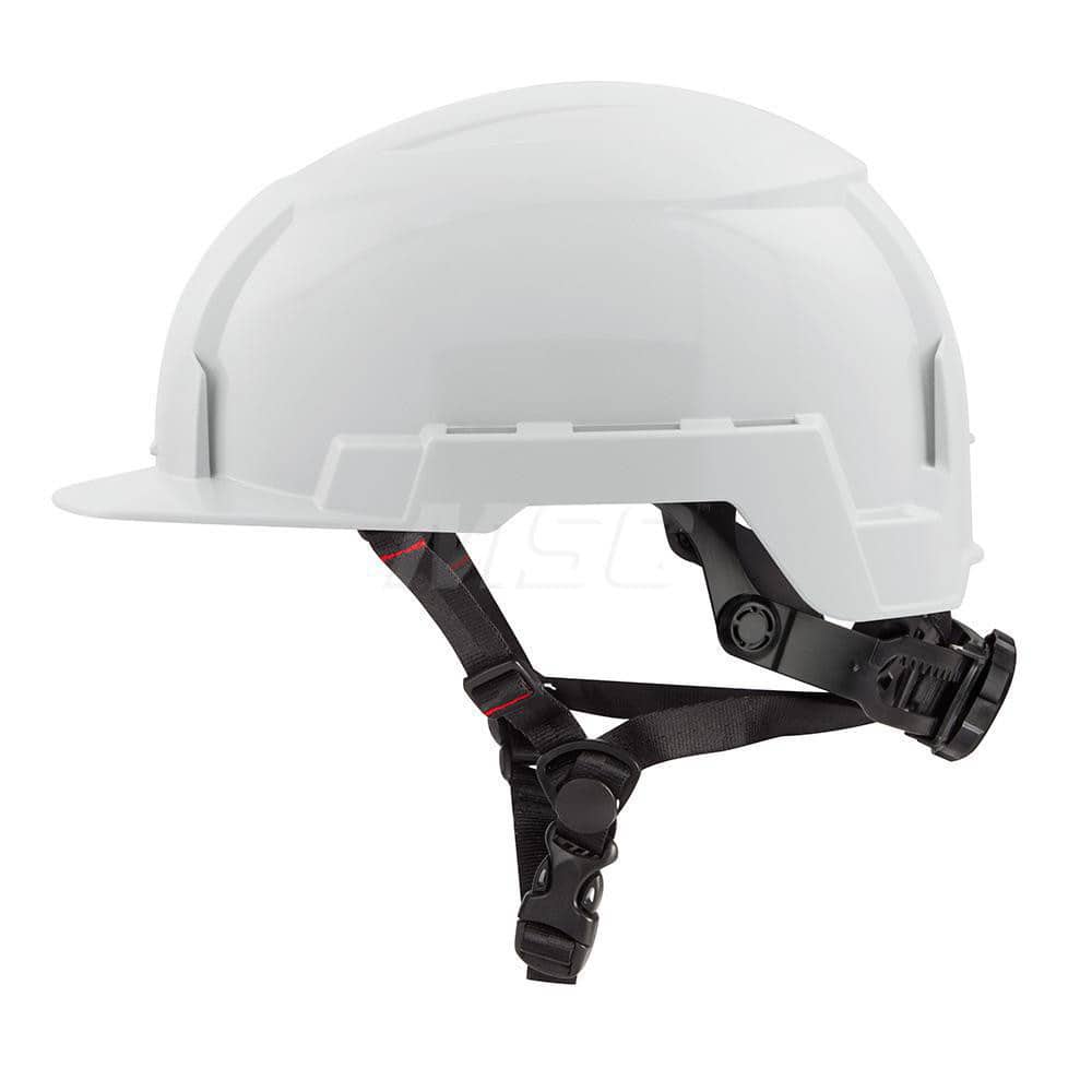 Hard Hat: Impact Resistant, Front Brim, Class E, 2-Point Suspension White, Polyethylene