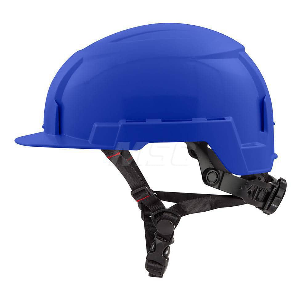 Hard Hat: Impact Resistant, Front Brim, Class E, 2-Point Suspension Blue, Polyethylene