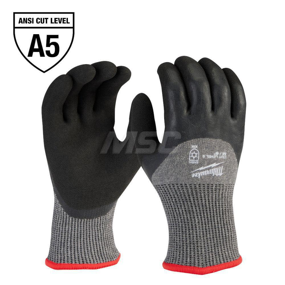 Cut, Puncture & Abrasive-Resistant Gloves: Size M, ANSI Cut A5, ANSI Puncture 0, Latex, Nylon Red, Palm & Fingers Coated, Acrylic, Terry & Thermal Lined, Nylon Back, Smooth Grip, ANSI Abrasion 0
