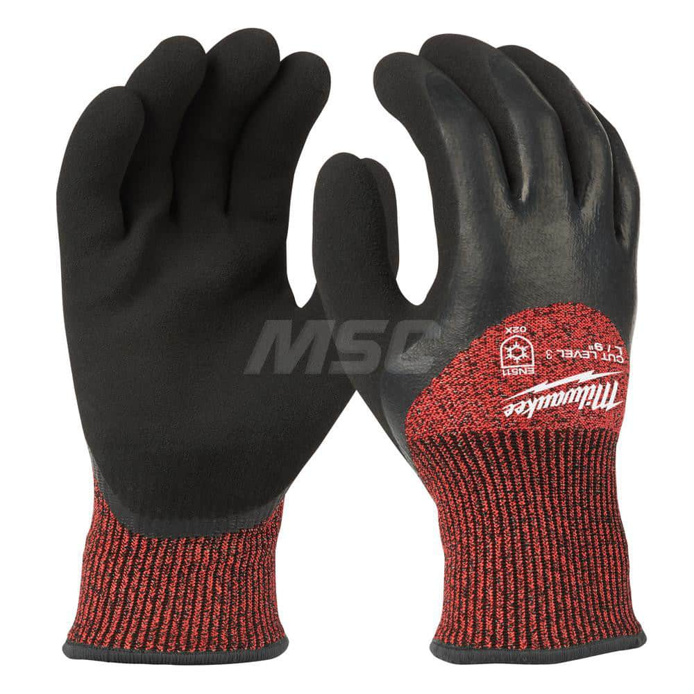 Cut, Puncture & Abrasive-Resistant Gloves: Size M, ANSI Cut A3, ANSI Puncture 0, Latex, Nylon Red, Palm & Fingers Coated, Acrylic, Terry & Thermal Lined, Nylon Back, Smooth Grip, ANSI Abrasion 0