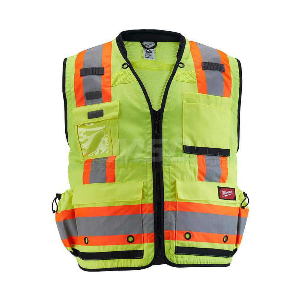 High Visibility Vest: Large & X-Large Yellow, Zipper Closure