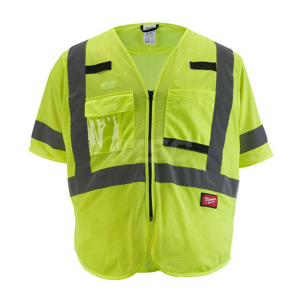 High Visibility Vest: 4X & 5X-Large Yellow, Zipper Closure