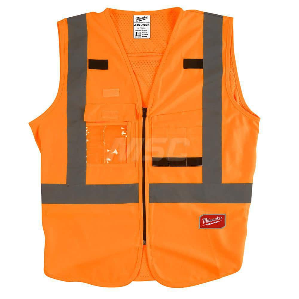 High Visibility Vest: 4X & 5X-Large Orange, Zipper Closure