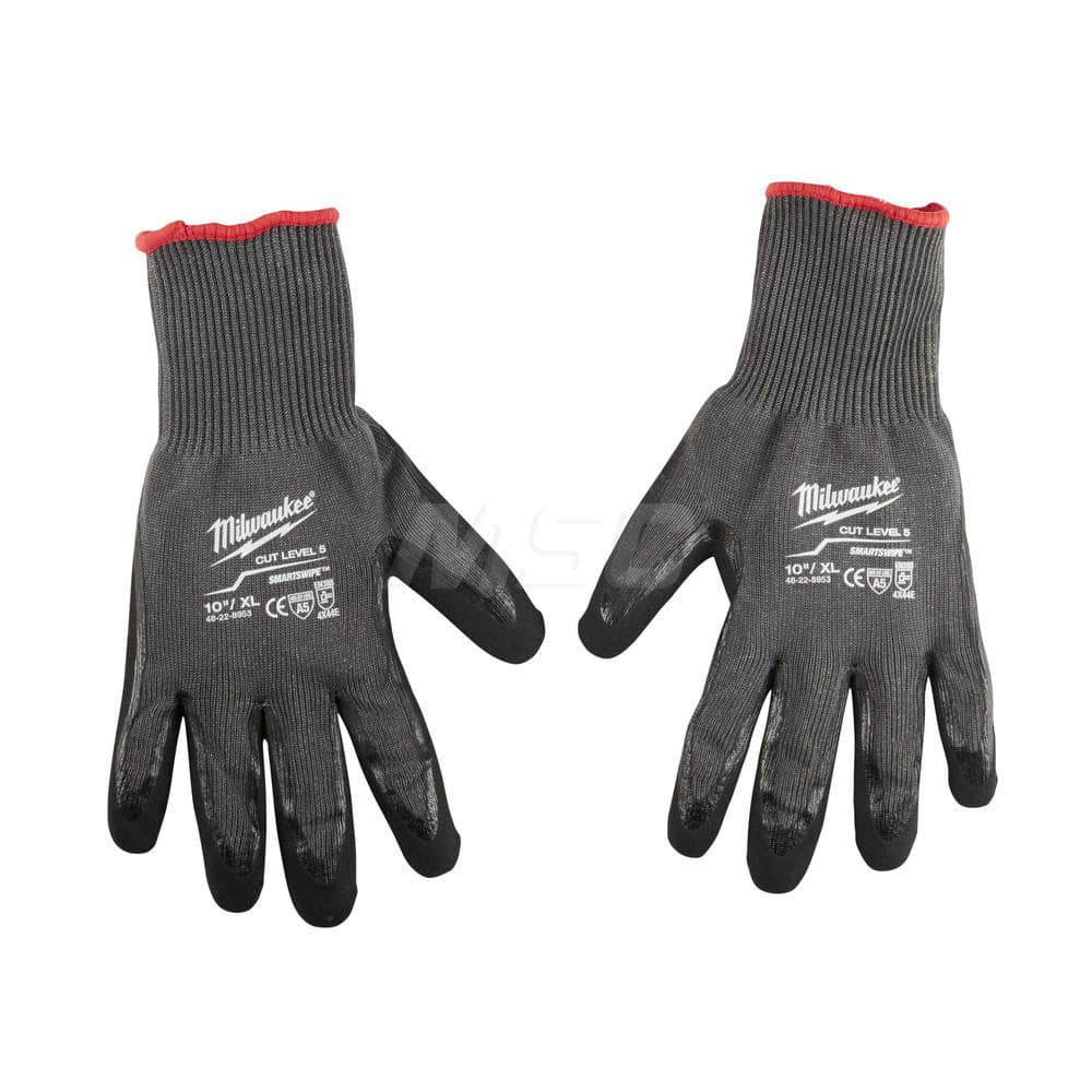 Cut, Puncture & Abrasive-Resistant Gloves: Size XL, ANSI Cut A5, ANSI Puncture 0, Nitrile, Nylon Gray, Palm & Fingers Coated, Nitrile Lined, Nylon Back, Smooth Grip, ANSI Abrasion 0